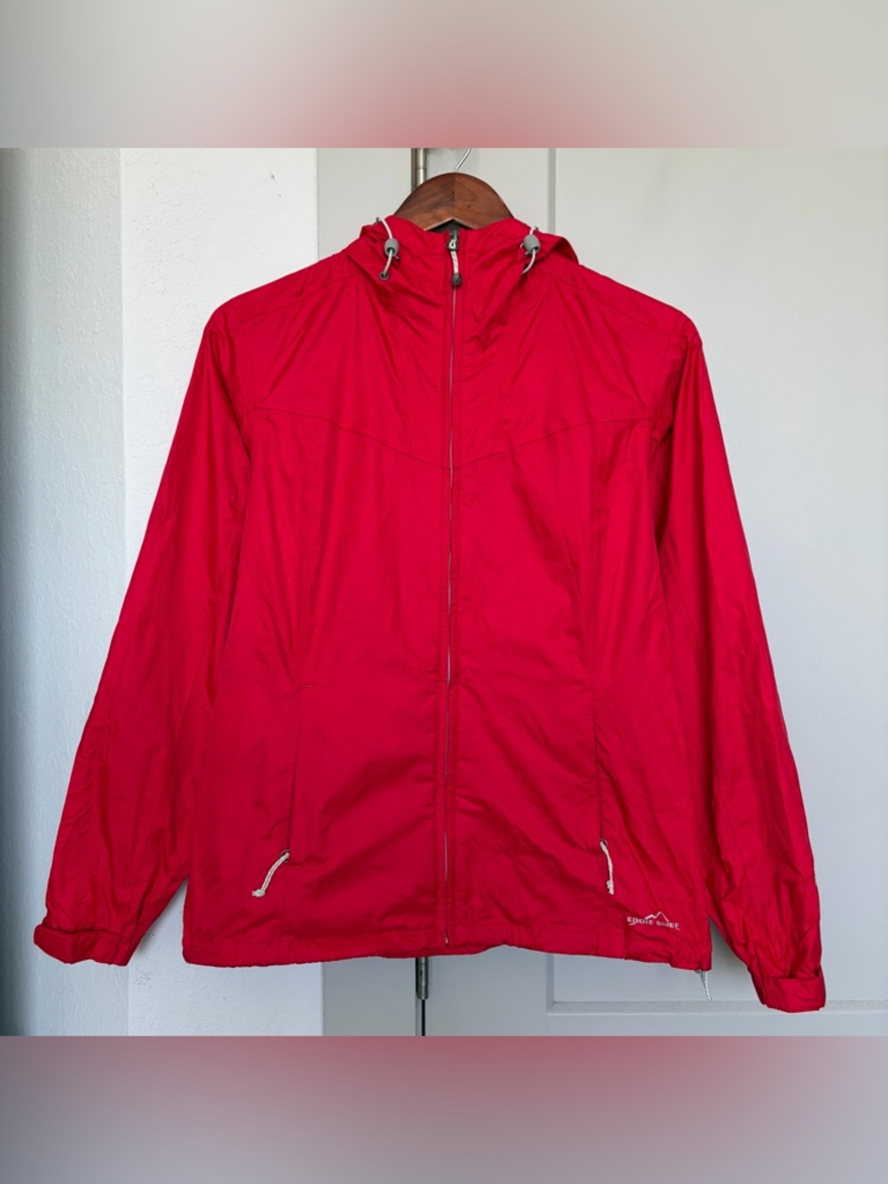 EDDIE BAUER HOODED WEATHER EDGE RAINCOAT WINDBREAKER RED MEN’S SMALL